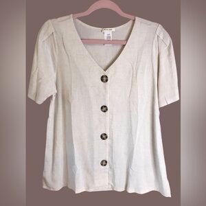 NWOT Yellow Chair Medium Womens Linen Blend‎ Button Up Shirt Blouse Boho Beachy